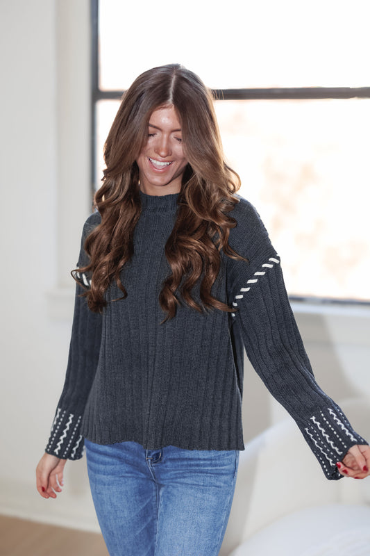 Chilly Nights Sweater-Charcoal