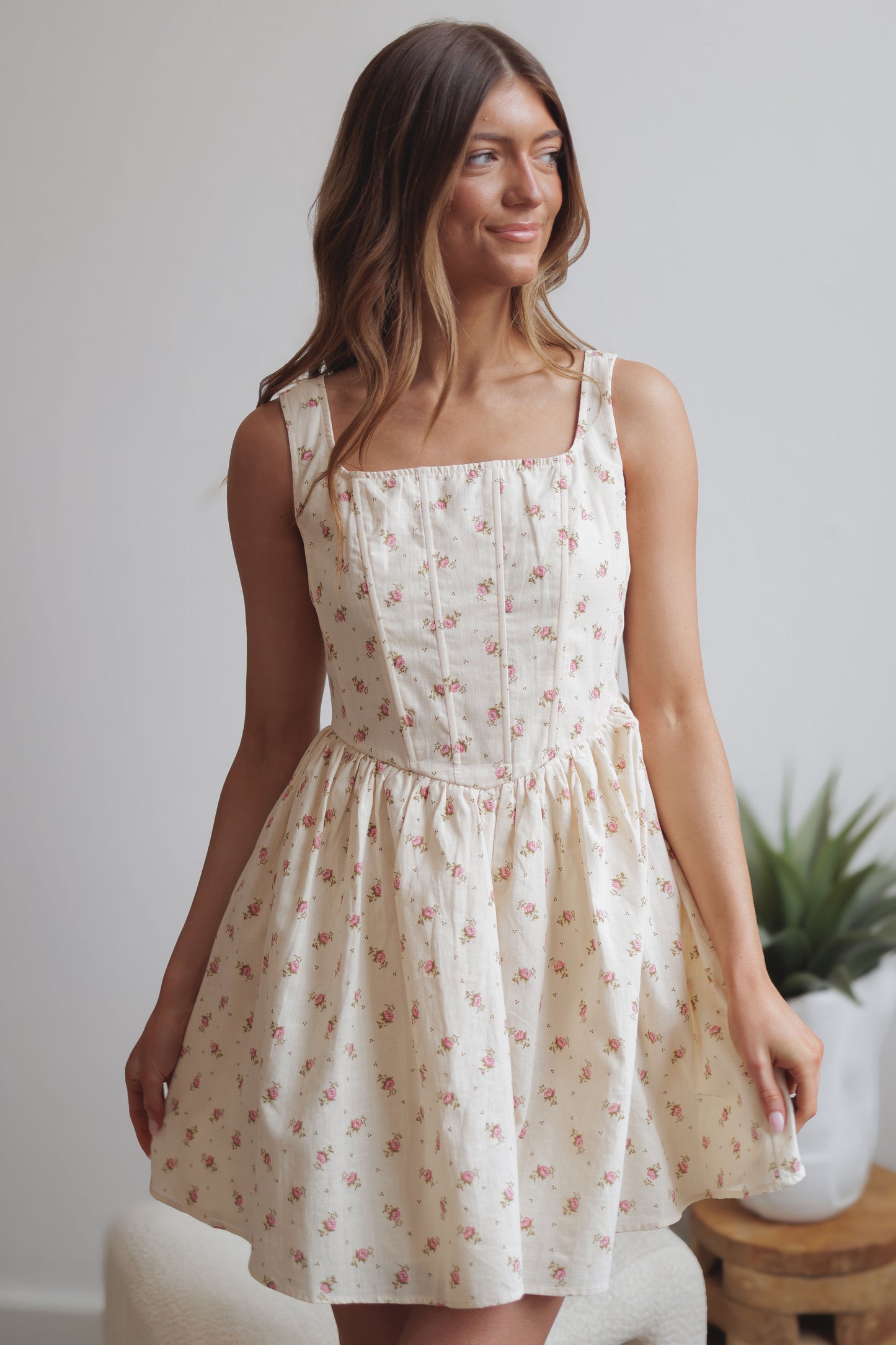 Sweet Nothing Dress-Natural/Floral