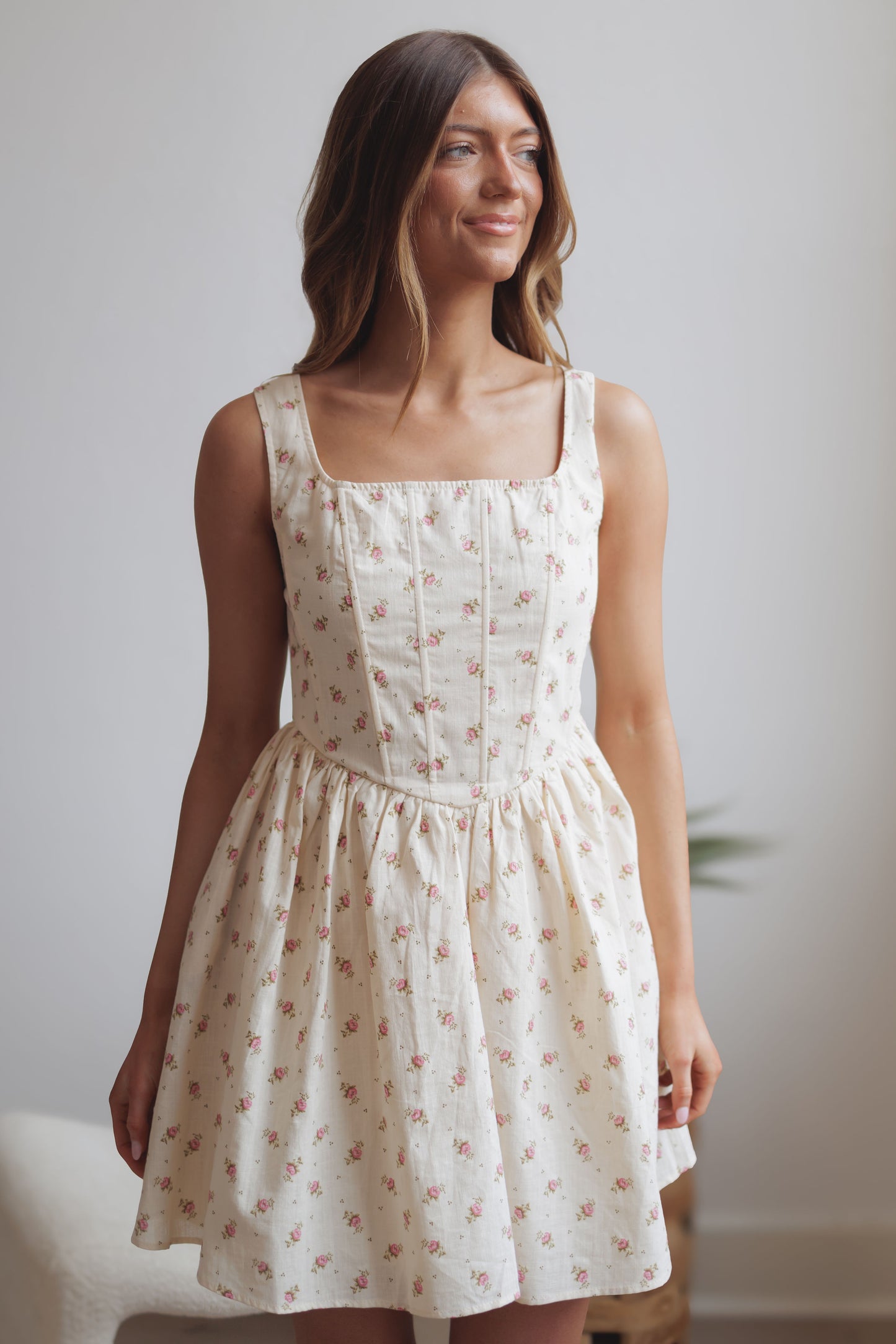 Sweet Nothing Dress-Natural/Floral