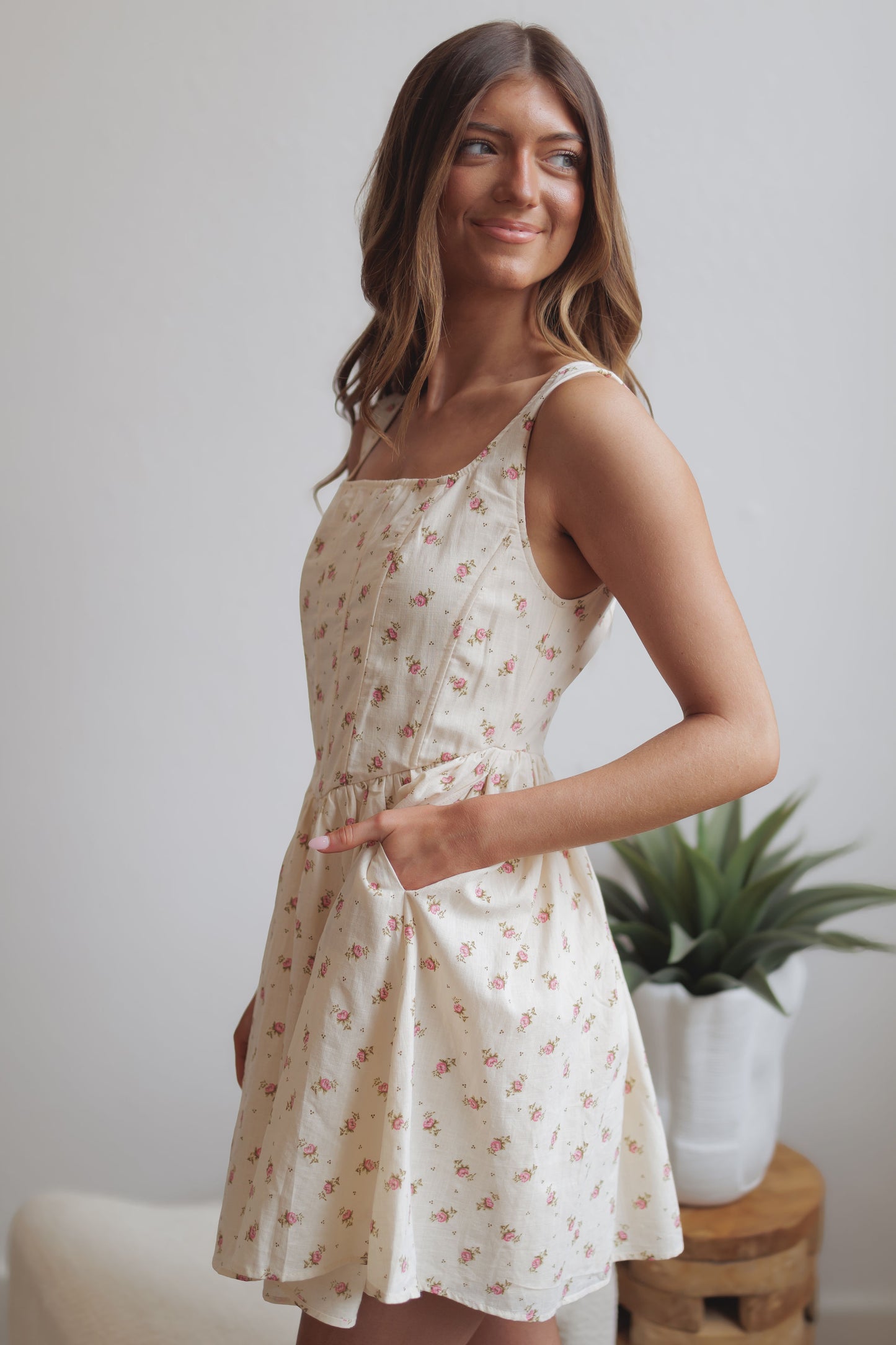 Sweet Nothing Dress-Natural/Floral