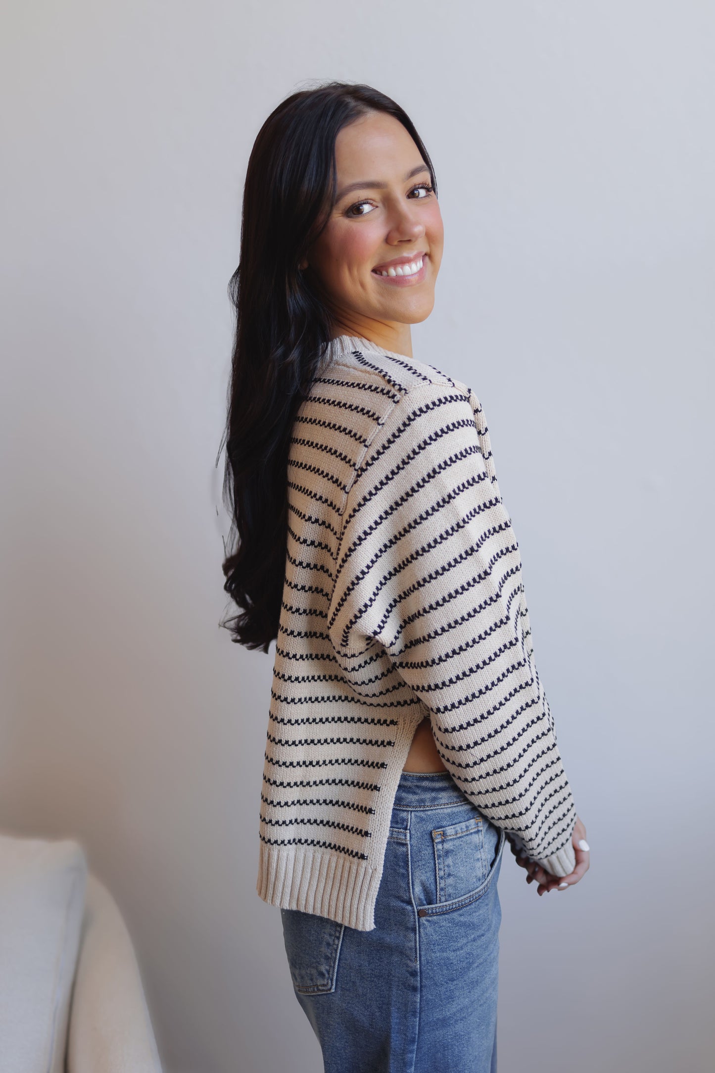 Along The Lines Sweater-Oatmeal/Black