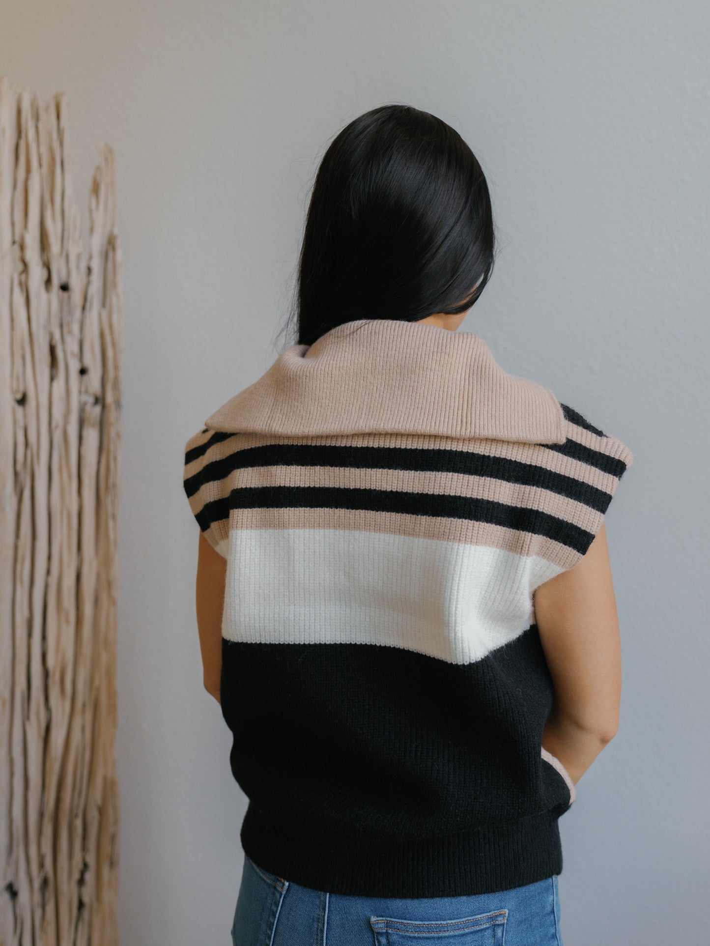 Hannah Sweater Vest-Taupe/Black/Ivory