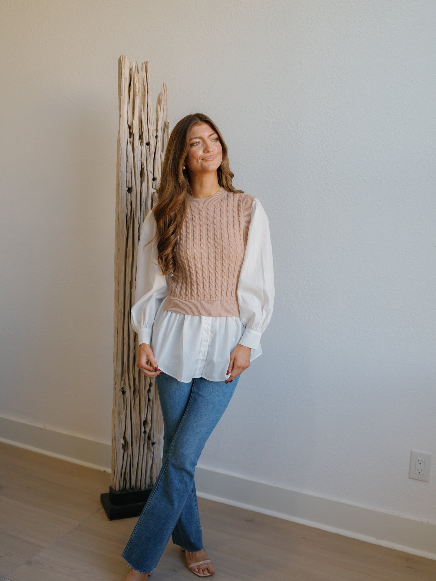 Keep It Classy Sweater-Taupe/Off White