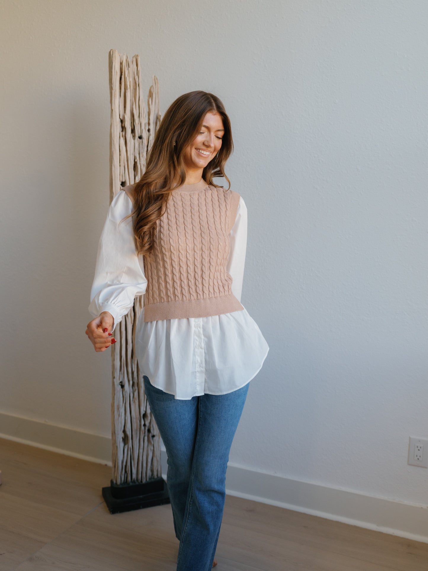 Keep It Classy Sweater-Taupe/Off White