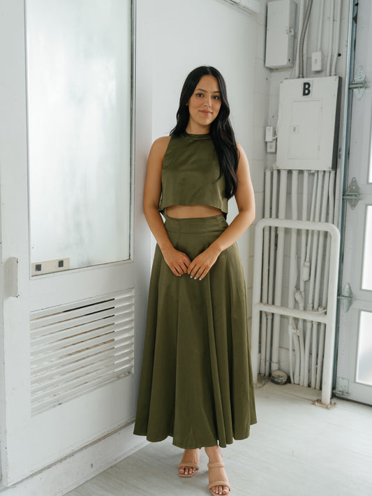 High Level Maxi Skirt-Olive