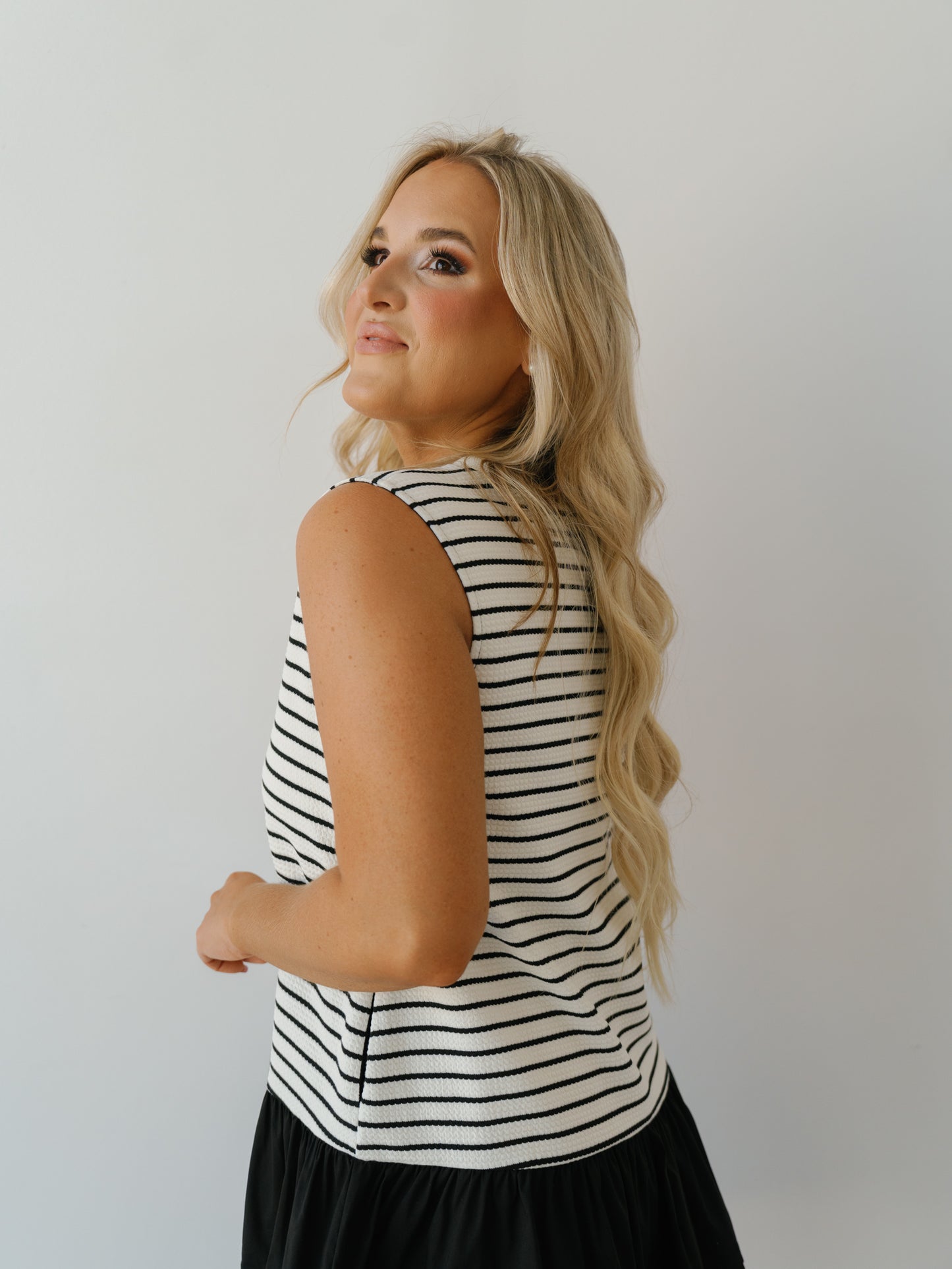 Taking Sides Dress-Black/White Stripe