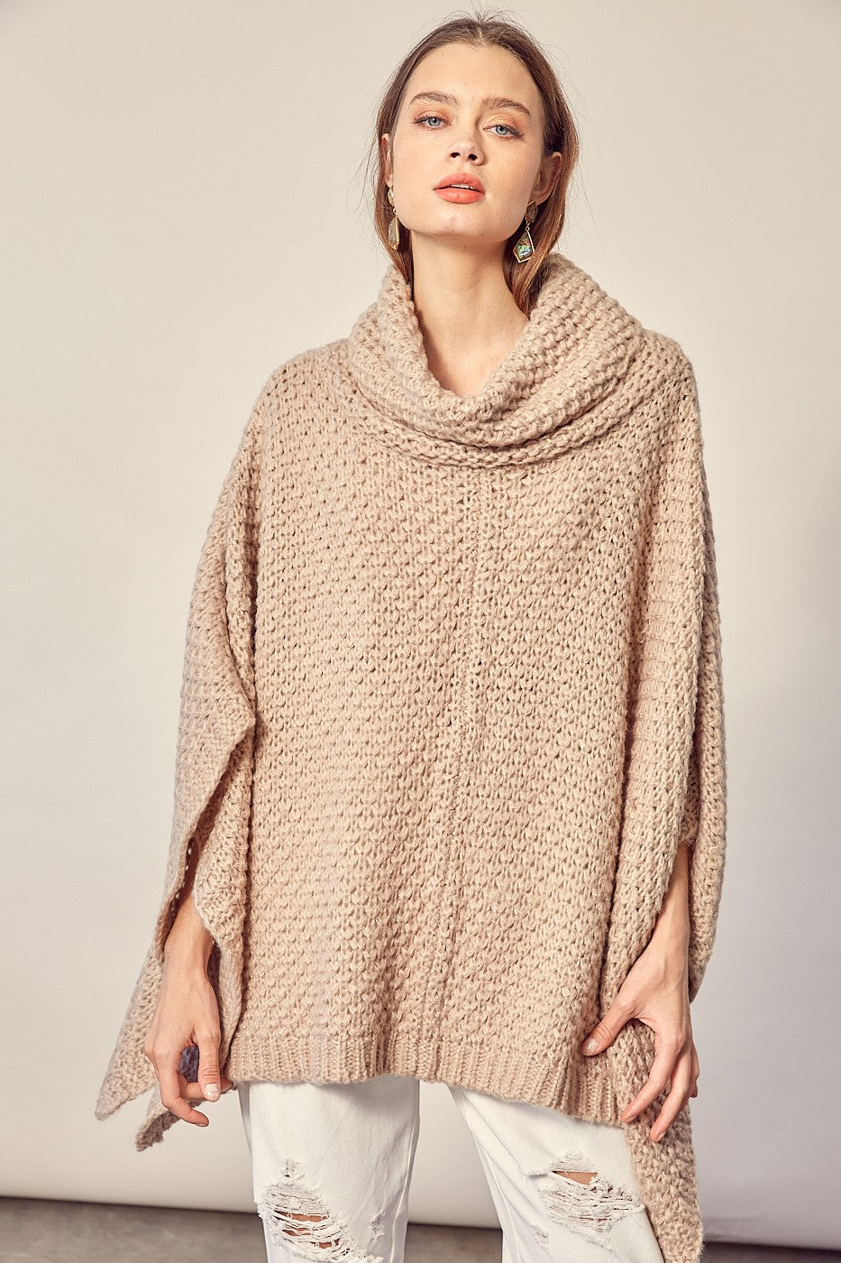 Cozy Winter Day Poncho Sweater-Lt. Taupe