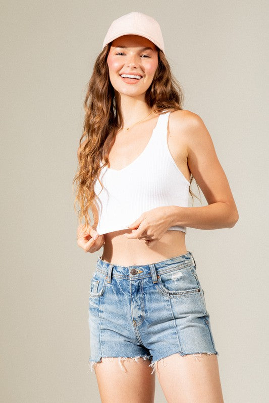 Crossroads Ribbed Top-White