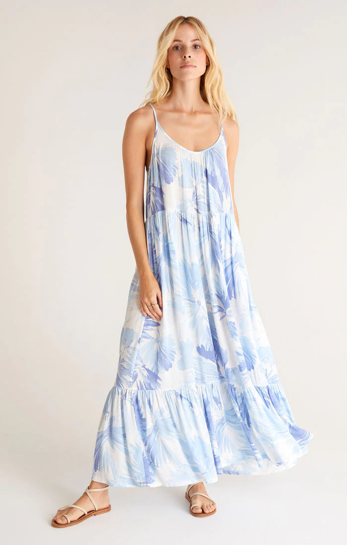 Z SUPPLY: Lido Watercolor Leaf Dress-Pacific Blue